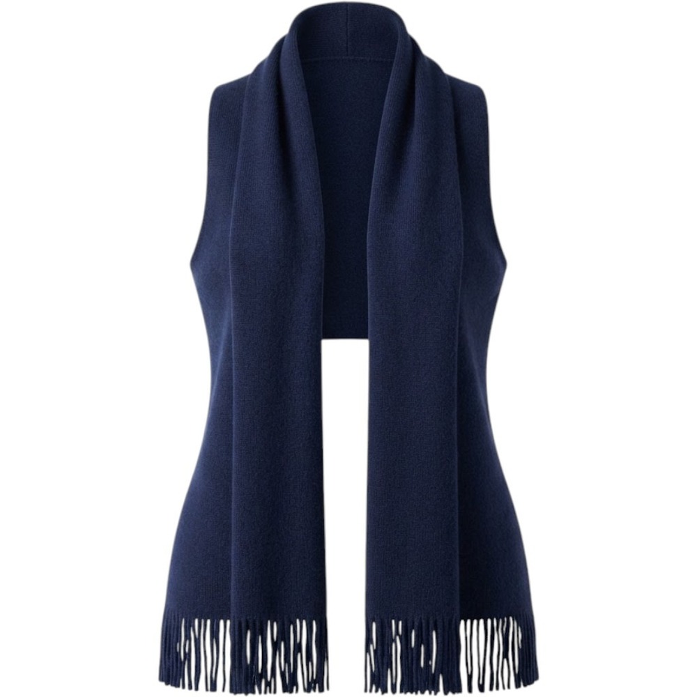 Occasionally Made Fringe Shrug Womens OS Waterfall Shawl Vest Navy Blue WWJVNV